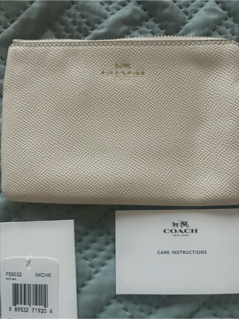 Coach Cream Saffiano Leather Wristlet with Gold Logo Brand New with tags